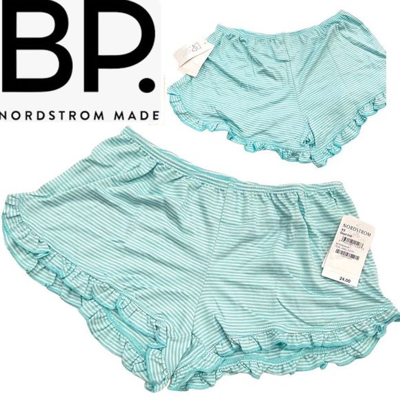 New Nordstrom’s B.P. Teal Angel Striped Ruffled Pajama Shorts  XS - Picture 4 of 8